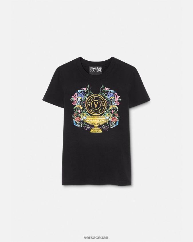 نحيف تي شيرت بشعار الحديقة على شكل حرف V Versace الذهب الأسود 0FVD2J2231 ملابس