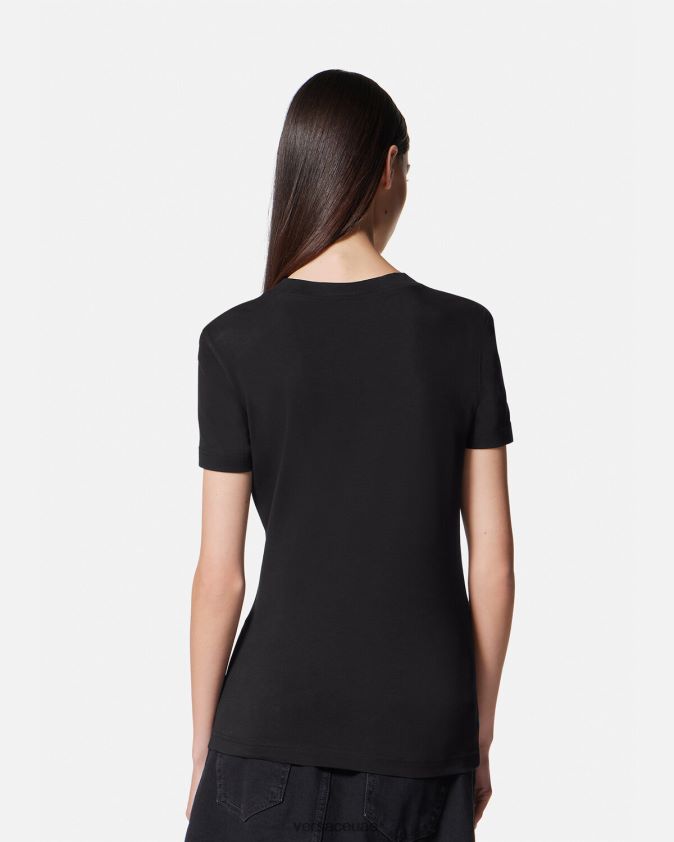 نحيف تي شيرت بشعار الحديقة على شكل حرف V Versace الذهب الأسود 0FVD2J2231 ملابس
