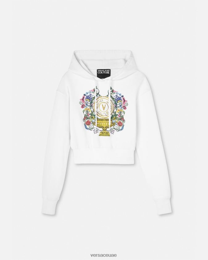 نحيف سترة بغطاء للرأس بشعار على شكل حرف V Versace الذهب والأبيض 0FVD2J2232 ملابس
