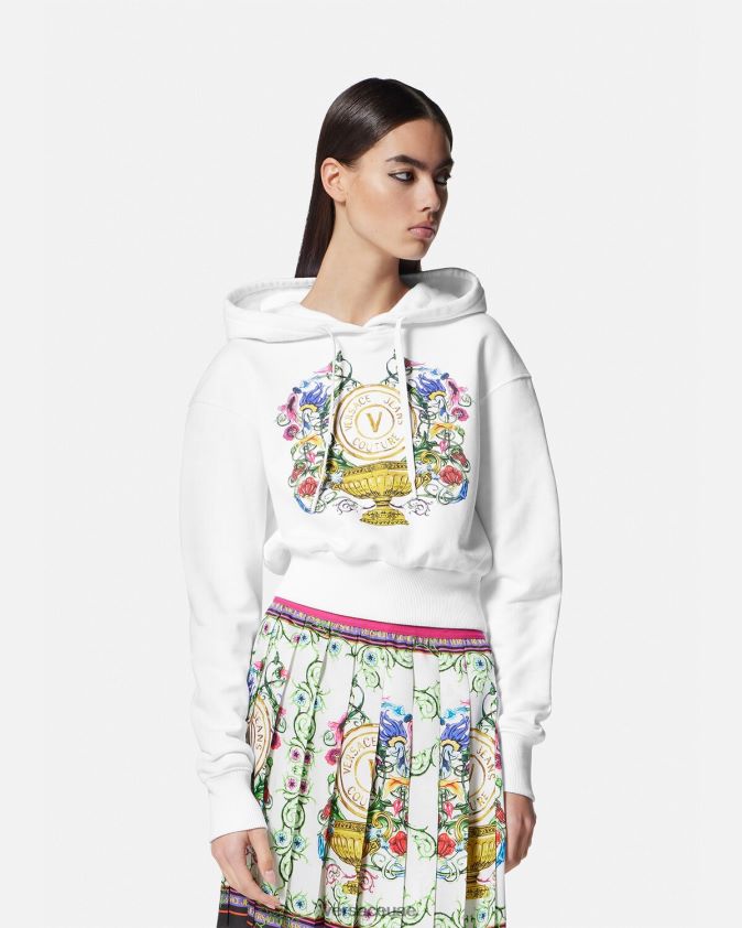 نحيف سترة بغطاء للرأس بشعار على شكل حرف V Versace الذهب والأبيض 0FVD2J2232 ملابس