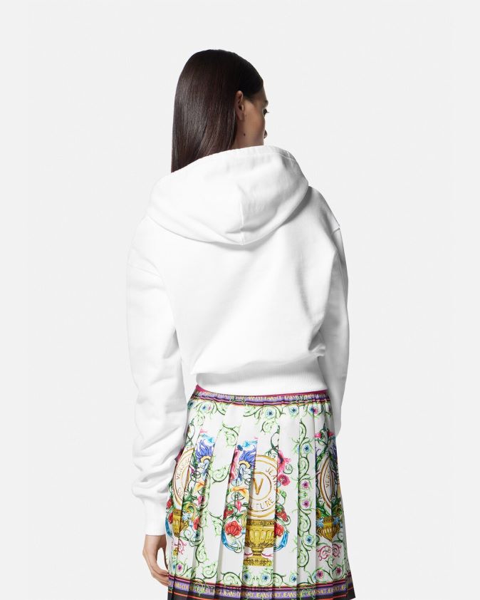 نحيف سترة بغطاء للرأس بشعار على شكل حرف V Versace الذهب والأبيض 0FVD2J2232 ملابس