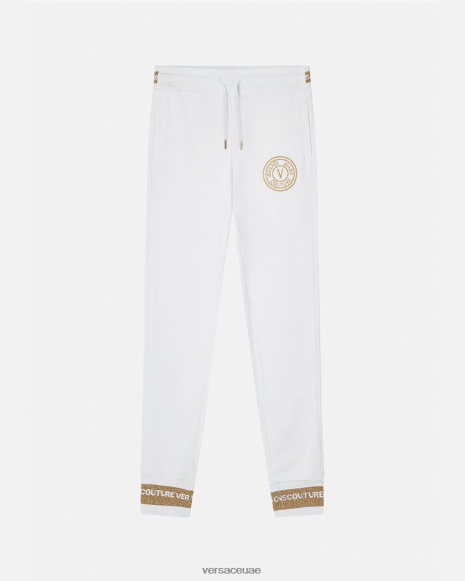 نحيف بنطال رياضي بشعار على شكل حرف V Versace الذهب والأبيض 0FVD2J2245 ملابس