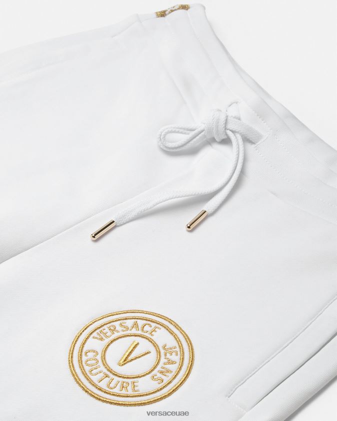 نحيف بنطال رياضي بشعار على شكل حرف V Versace الذهب والأبيض 0FVD2J2245 ملابس