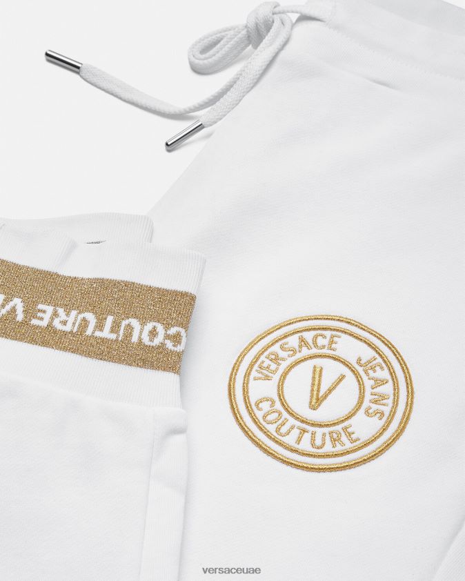 نحيف بنطال رياضي بشعار على شكل حرف V Versace الذهب والأبيض 0FVD2J2245 ملابس