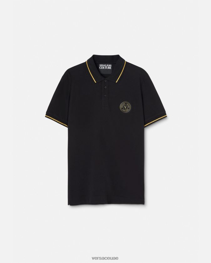 رجال قميص بولو بشعار على شكل حرف V Versace الذهب الأسود 0FVD2J2363 ملابس
