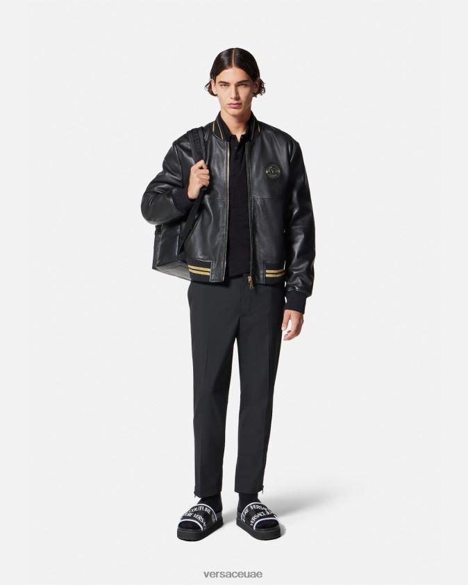 رجال قميص بولو بشعار على شكل حرف V Versace الذهب الأسود 0FVD2J2363 ملابس