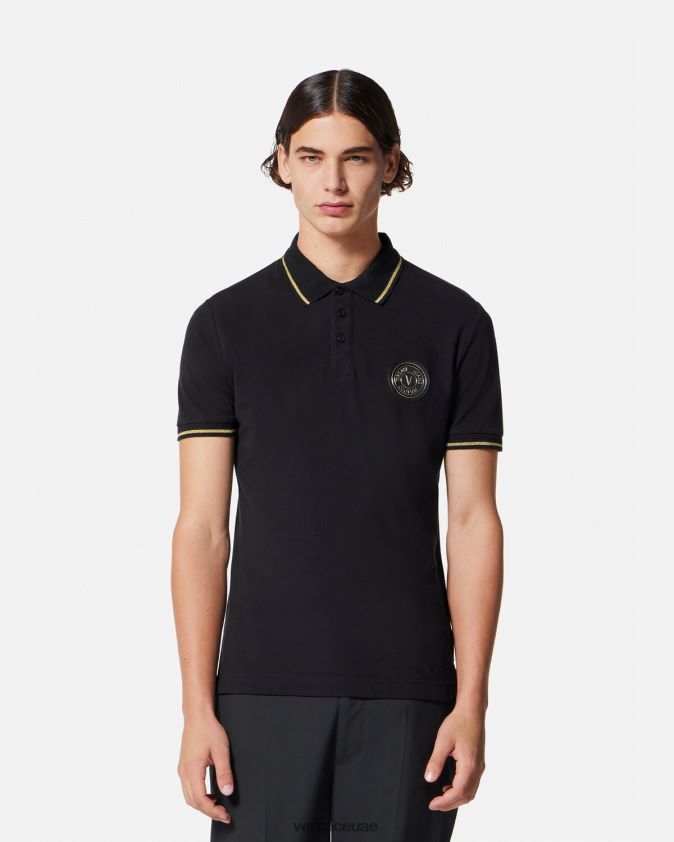 رجال قميص بولو بشعار على شكل حرف V Versace الذهب الأسود 0FVD2J2363 ملابس