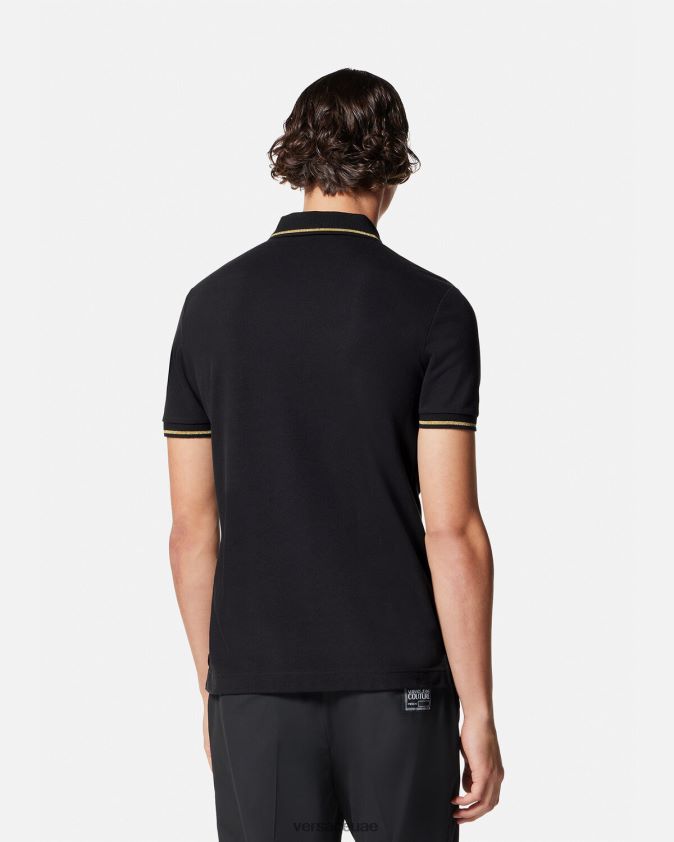 رجال قميص بولو بشعار على شكل حرف V Versace الذهب الأسود 0FVD2J2363 ملابس