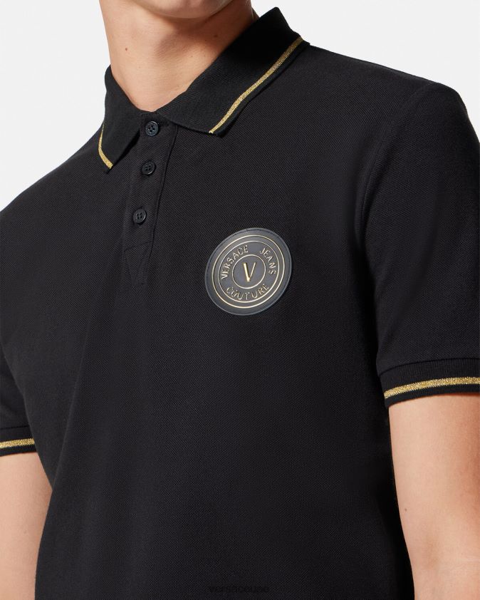 رجال قميص بولو بشعار على شكل حرف V Versace الذهب الأسود 0FVD2J2363 ملابس