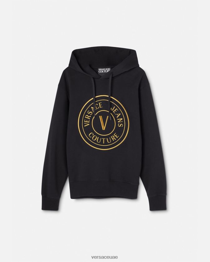 رجال هوديي بشعار على شكل حرف V Versace الذهب الأسود 0FVD2J2364 ملابس