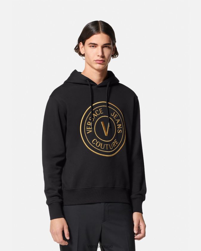 رجال هوديي بشعار على شكل حرف V Versace الذهب الأسود 0FVD2J2364 ملابس