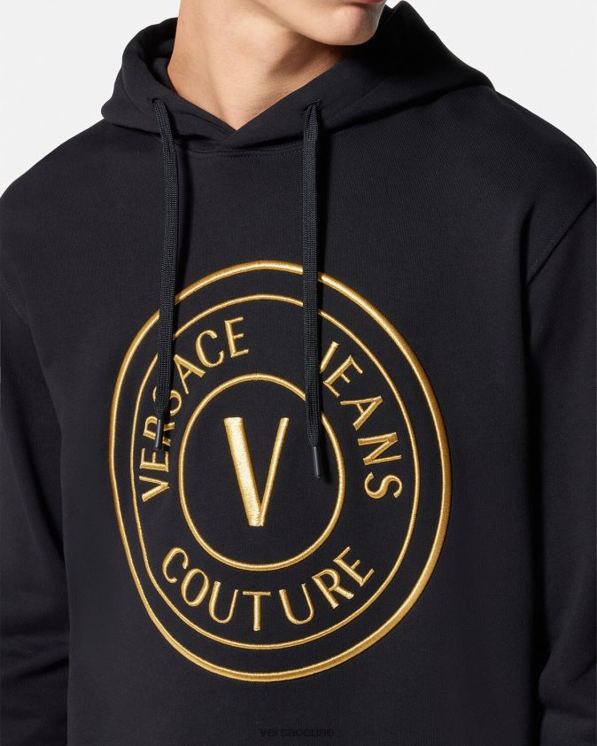 رجال هوديي بشعار على شكل حرف V Versace الذهب الأسود 0FVD2J2364 ملابس