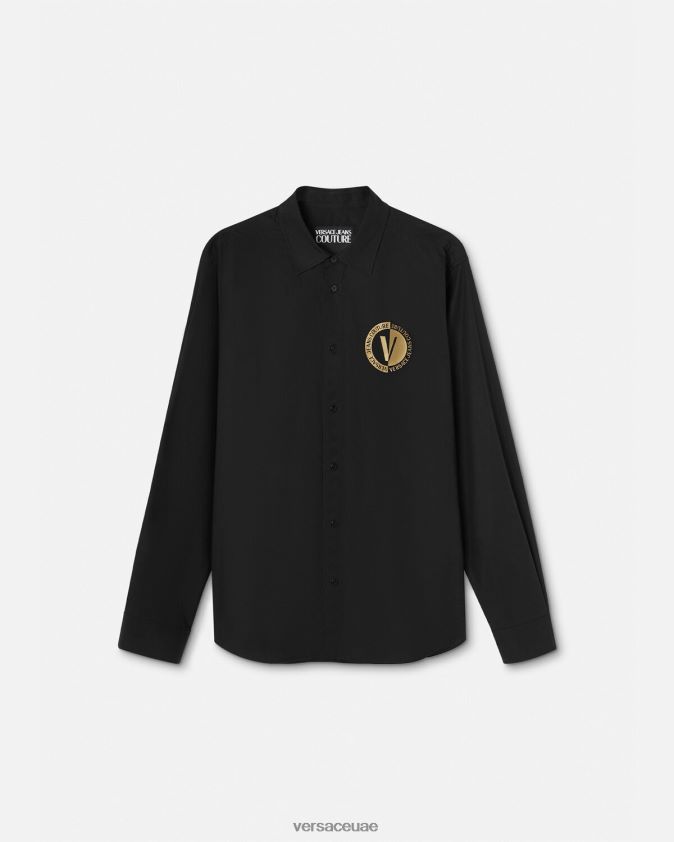 رجال قميص بشعار على شكل حرف V Versace الذهب الأسود 0FVD2J2402 ملابس