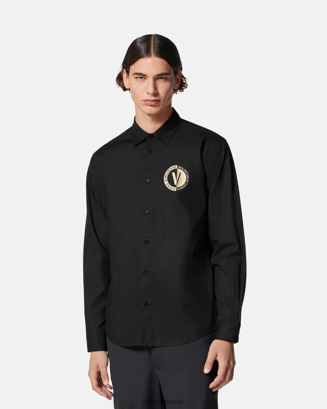 رجال قميص بشعار على شكل حرف V Versace الذهب الأسود 0FVD2J2402 ملابس