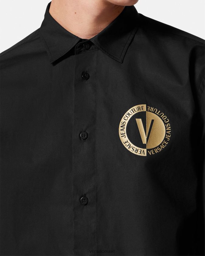 رجال قميص بشعار على شكل حرف V Versace الذهب الأسود 0FVD2J2402 ملابس