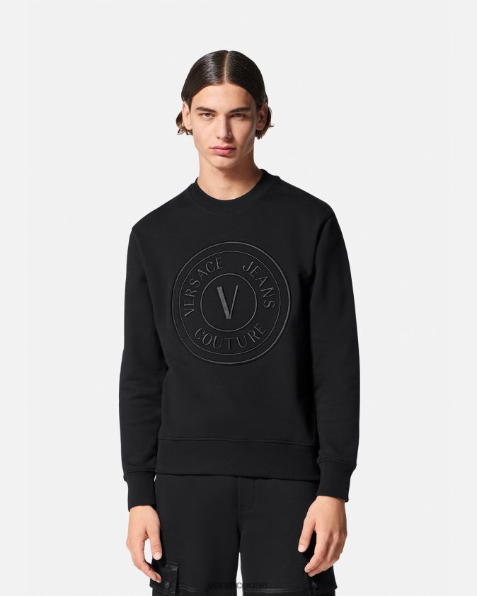 رجال سويت شيرت مطرز بشعار على شكل حرف V Versace أسود 0FVD2J2412 ملابس