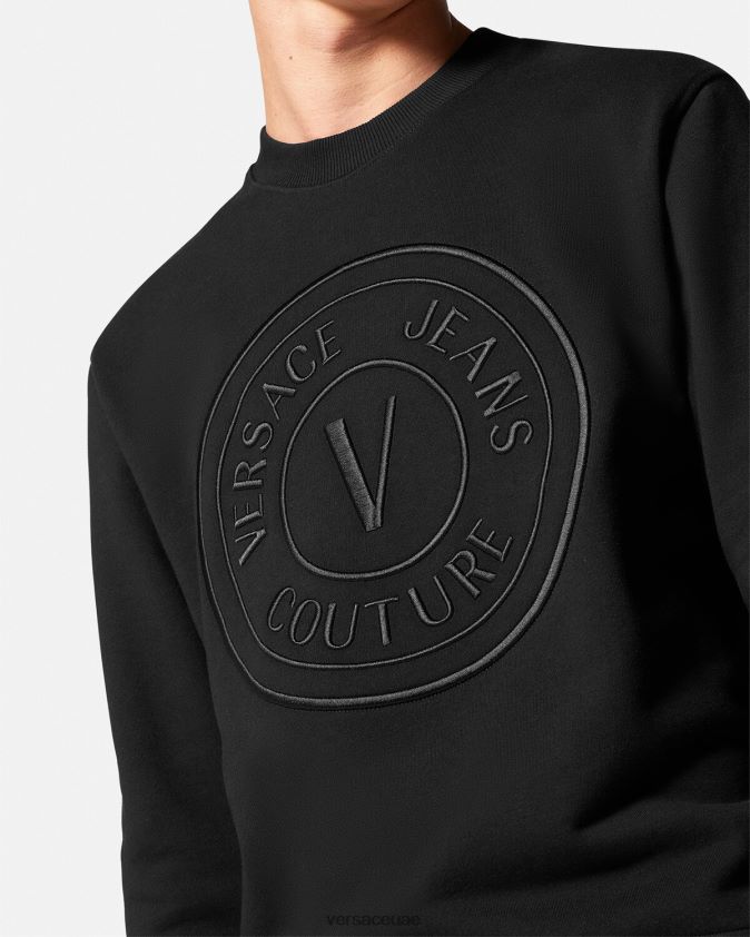 رجال سويت شيرت مطرز بشعار على شكل حرف V Versace أسود 0FVD2J2412 ملابس