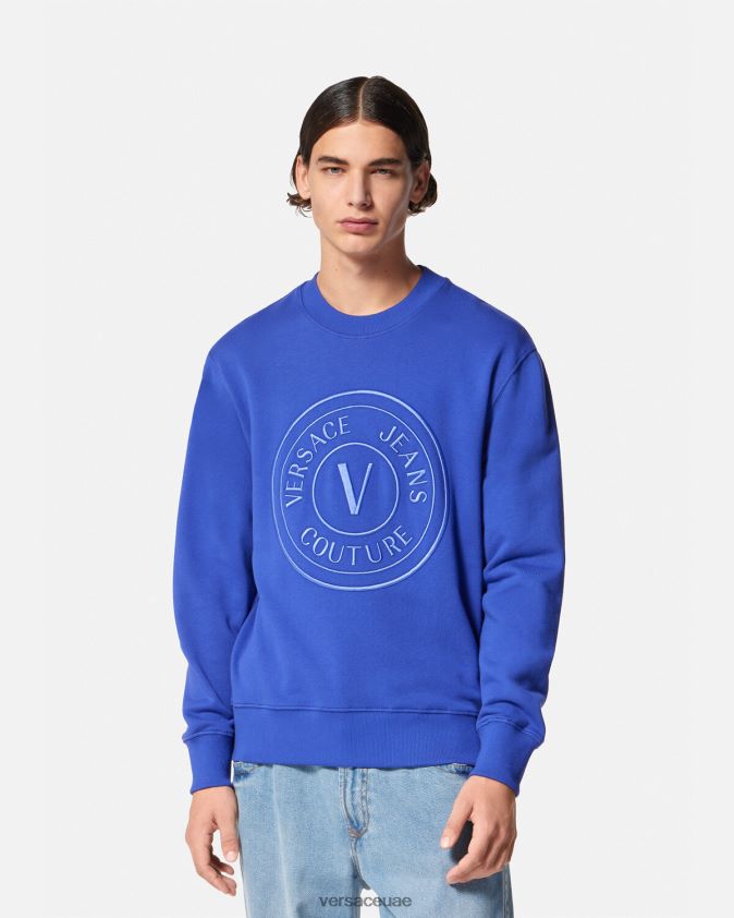 رجال سويت شيرت مطرز بشعار على شكل حرف V Versace بلويت 0FVD2J2413 ملابس