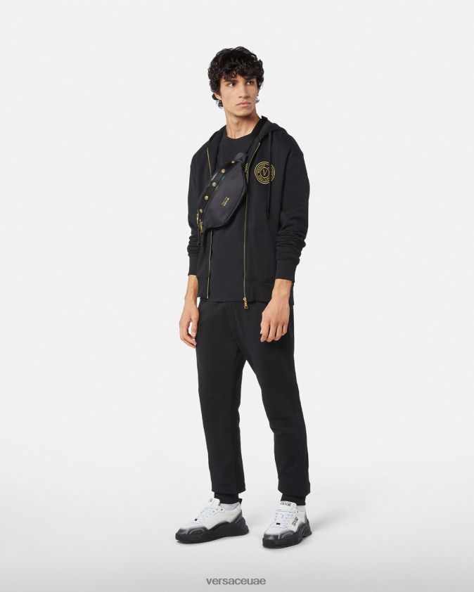 رجال بنطال رياضي بشعار على شكل حرف V Versace الذهب الأسود 0FVD2J2436 ملابس