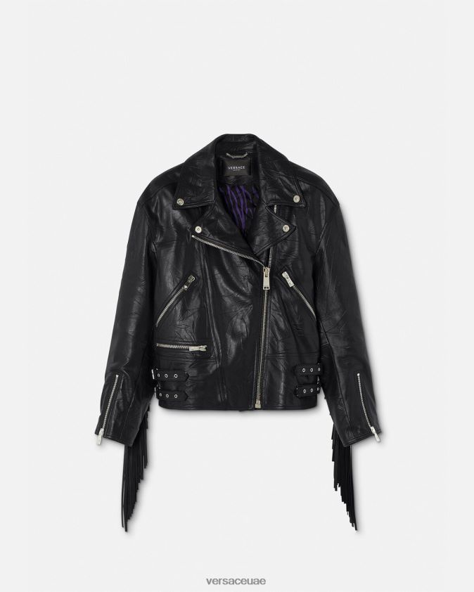 نحيف سترة جلدية مهدب Versace أسود 0FVD2J101 ملابس
