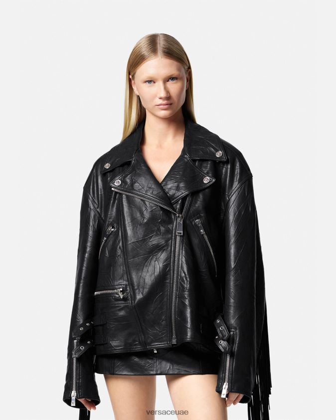 نحيف سترة جلدية مهدب Versace أسود 0FVD2J101 ملابس