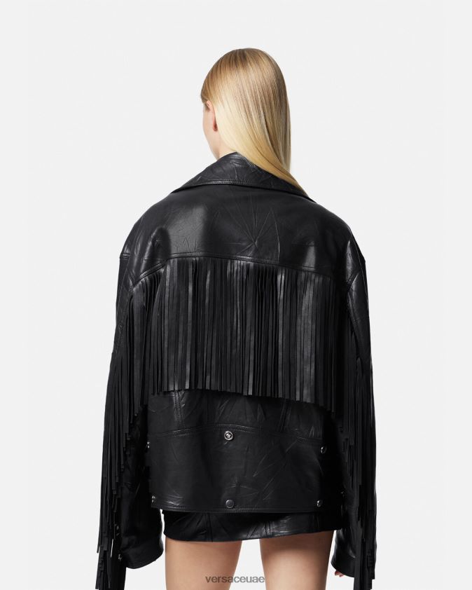 نحيف سترة جلدية مهدب Versace أسود 0FVD2J101 ملابس