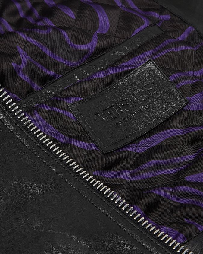 نحيف سترة جلدية مهدب Versace أسود 0FVD2J101 ملابس