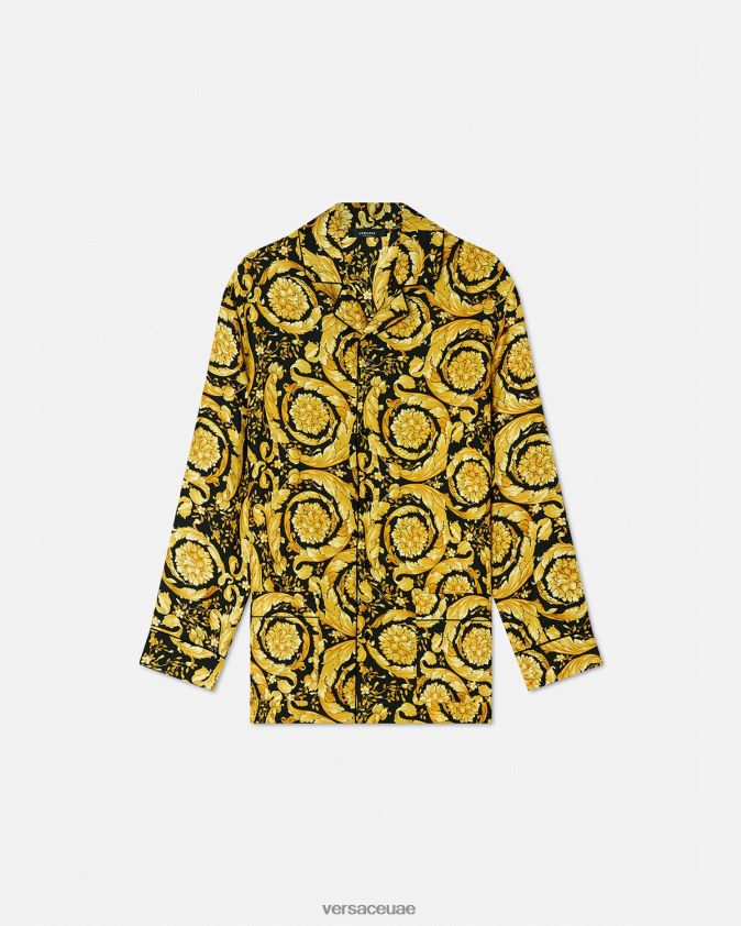 نحيف قميص بيجامة حرير بطبعات الباروك Versace مطبعة 0FVD2J1027 الملابس الداخلية وملابس البحر