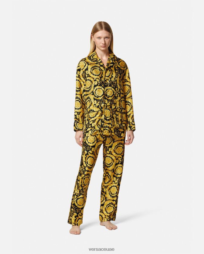 نحيف قميص بيجامة حرير بطبعات الباروك Versace مطبعة 0FVD2J1027 الملابس الداخلية وملابس البحر