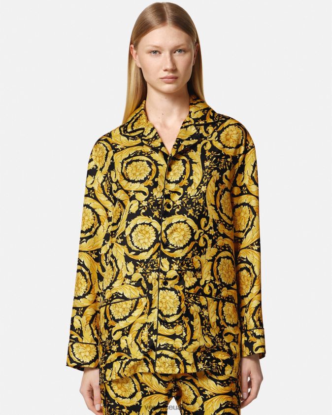 نحيف قميص بيجامة حرير بطبعات الباروك Versace مطبعة 0FVD2J1027 الملابس الداخلية وملابس البحر