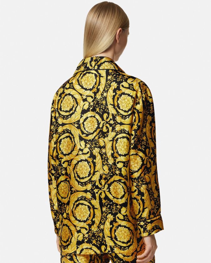 نحيف قميص بيجامة حرير بطبعات الباروك Versace مطبعة 0FVD2J1027 الملابس الداخلية وملابس البحر