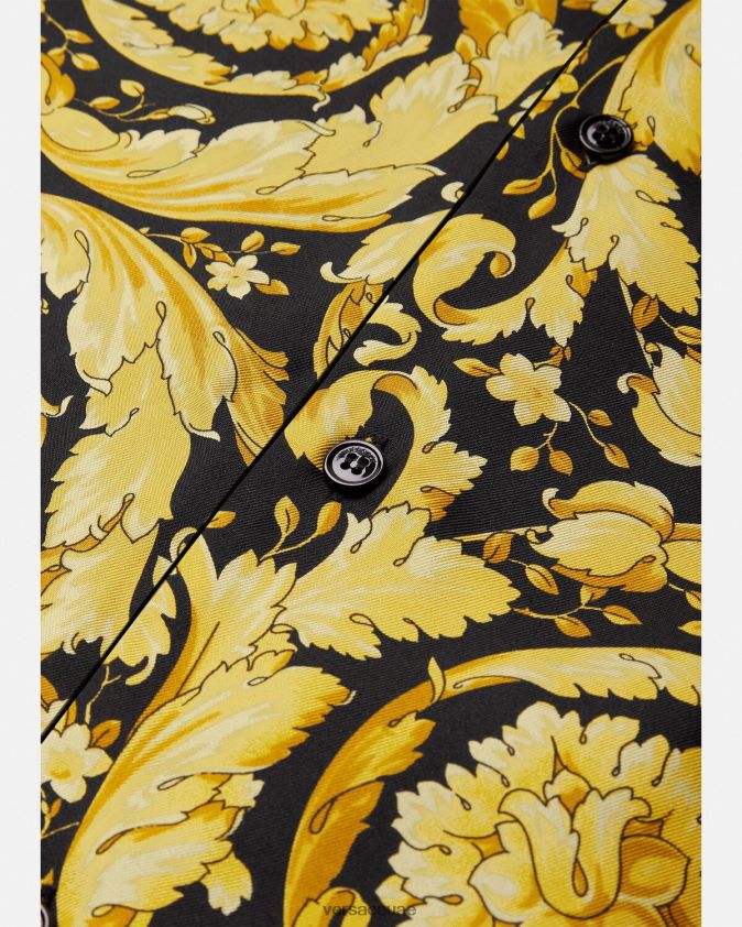 نحيف قميص بيجامة حرير بطبعات الباروك Versace مطبعة 0FVD2J1027 الملابس الداخلية وملابس البحر