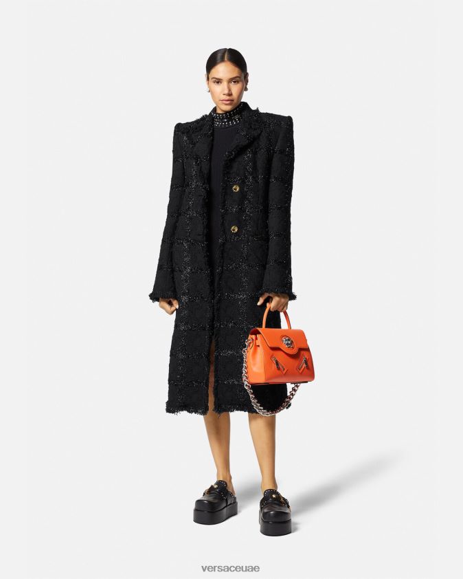 نحيف معطف طويل من التويد Versace أسود 0FVD2J102 ملابس