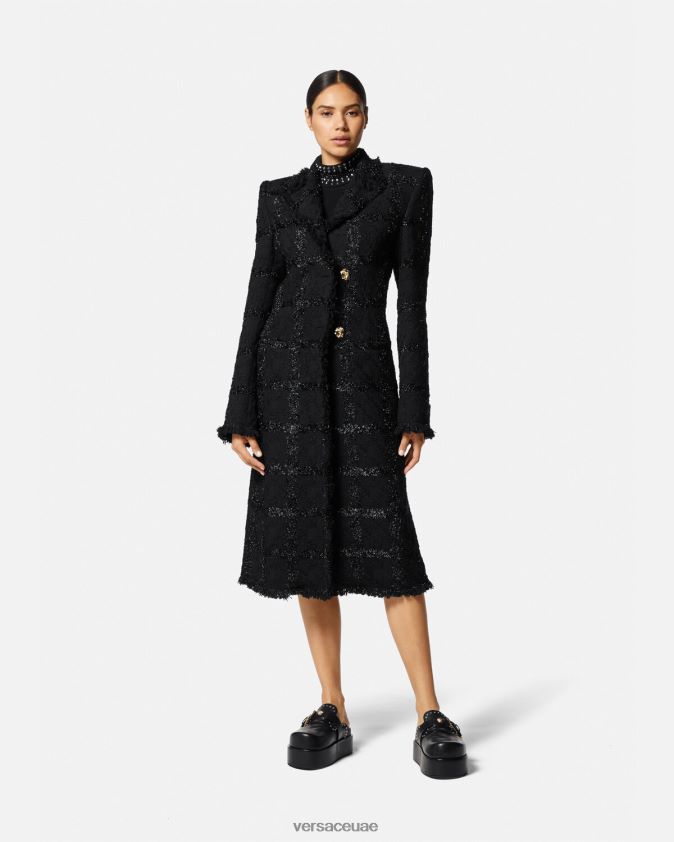 نحيف معطف طويل من التويد Versace أسود 0FVD2J102 ملابس