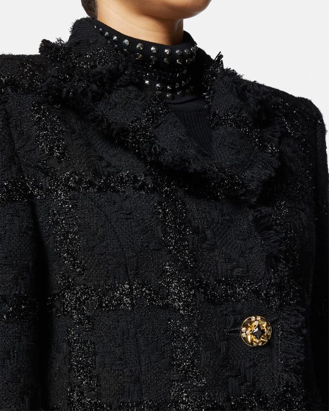 نحيف معطف طويل من التويد Versace أسود 0FVD2J102 ملابس