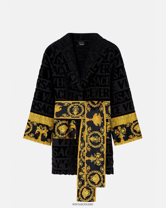 نحيف رداء حمام قصير بالكامل Versace أسود 0FVD2J1083 الملابس الداخلية وملابس البحر