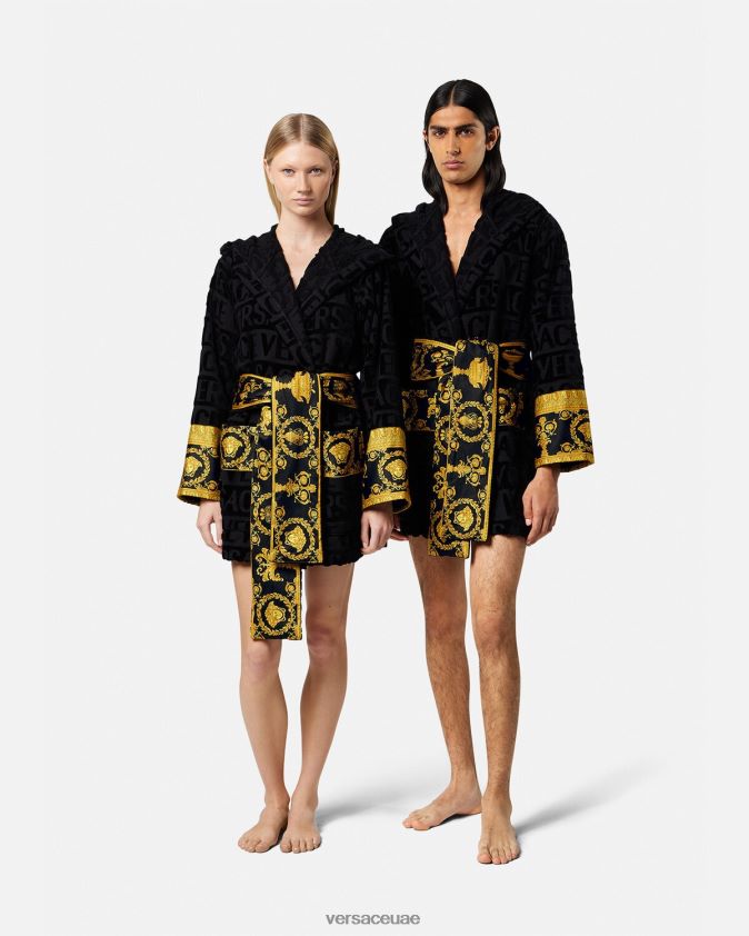 نحيف رداء حمام قصير بالكامل Versace أسود 0FVD2J1083 الملابس الداخلية وملابس البحر