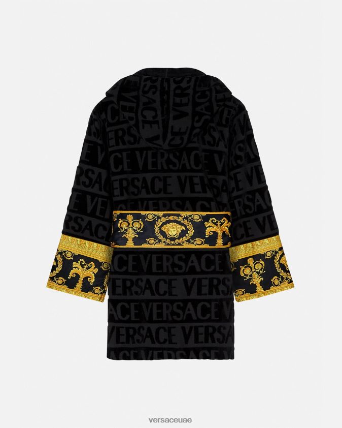 نحيف رداء حمام قصير بالكامل Versace أسود 0FVD2J1083 الملابس الداخلية وملابس البحر