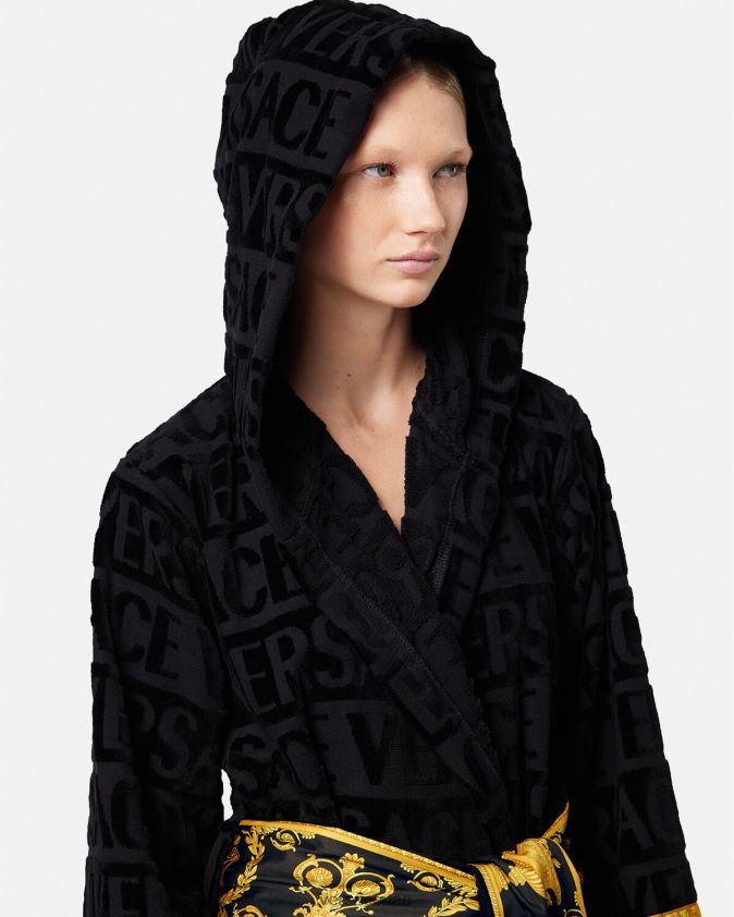 نحيف رداء حمام قصير بالكامل Versace أسود 0FVD2J1083 الملابس الداخلية وملابس البحر