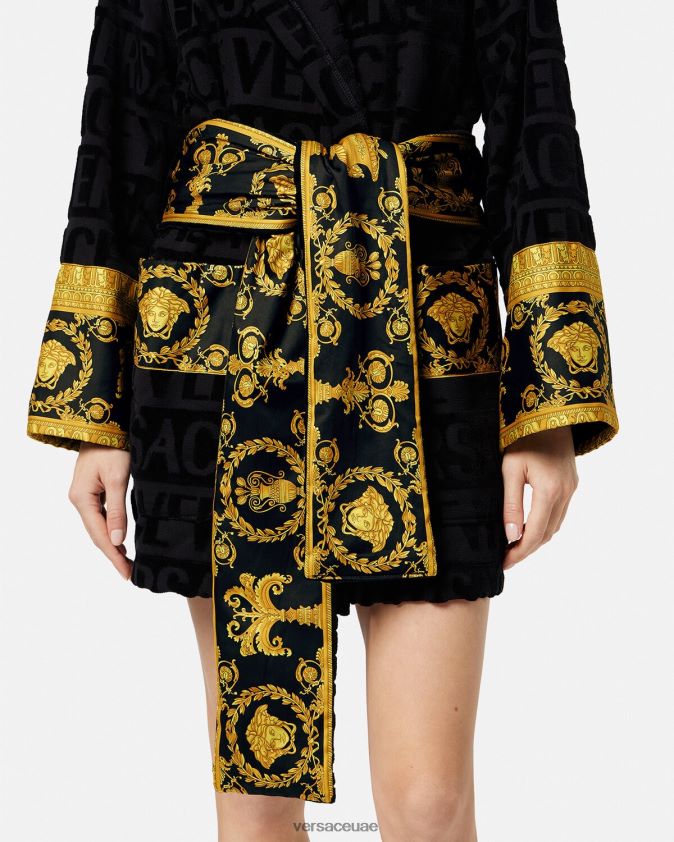 نحيف رداء حمام قصير بالكامل Versace أسود 0FVD2J1083 الملابس الداخلية وملابس البحر