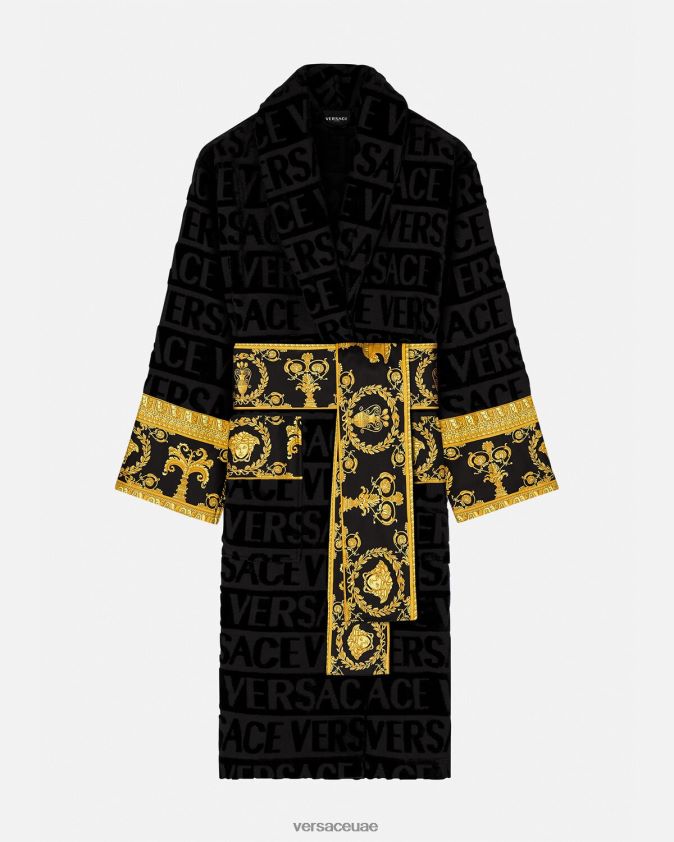 نحيف أنا رداء الحمام الباروكي Versace أسود 0FVD2J1084 الملابس الداخلية وملابس البحر