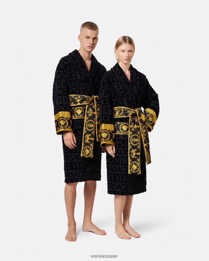 نحيف أنا رداء الحمام الباروكي Versace أسود 0FVD2J1084 الملابس الداخلية وملابس البحر
