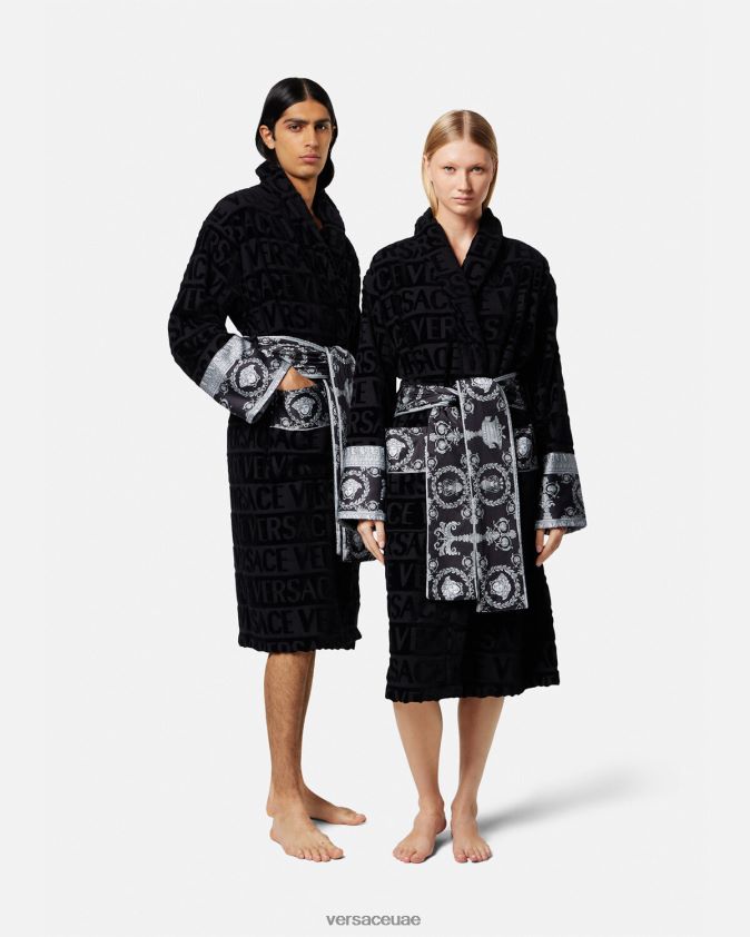 نحيف أنا رداء الحمام الباروكي Versace أسود 0FVD2J1086 الملابس الداخلية وملابس البحر