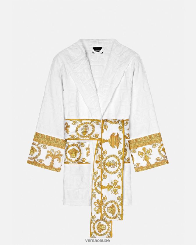 نحيف رداء حمام قصير بالكامل Versace أبيض 0FVD2J1087 الملابس الداخلية وملابس البحر