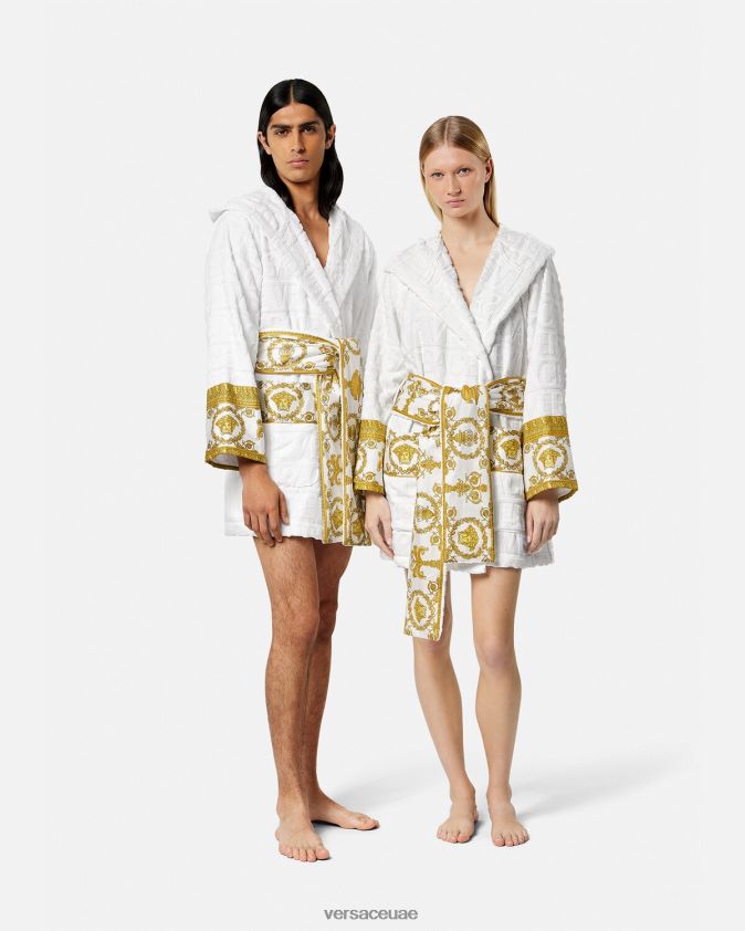 نحيف رداء حمام قصير بالكامل Versace أبيض 0FVD2J1087 الملابس الداخلية وملابس البحر