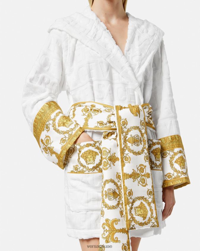 نحيف رداء حمام قصير بالكامل Versace أبيض 0FVD2J1087 الملابس الداخلية وملابس البحر