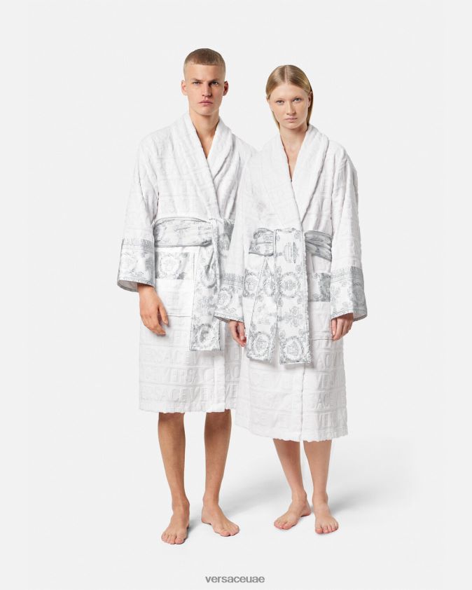نحيف أنا رداء الحمام الباروكي Versace أبيض فضي 0FVD2J1089 الملابس الداخلية وملابس البحر
