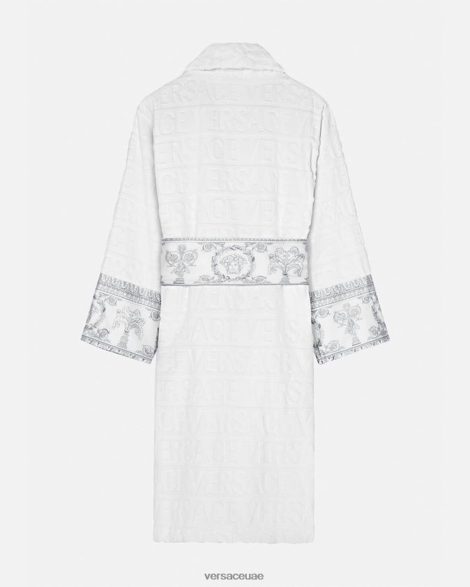 نحيف أنا رداء الحمام الباروكي Versace أبيض فضي 0FVD2J1089 الملابس الداخلية وملابس البحر