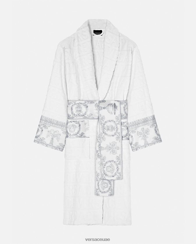 نحيف رداء حمام العروس الكريستالي والباروكي Versace أبيض فضي 0FVD2J1090 الملابس الداخلية وملابس البحر