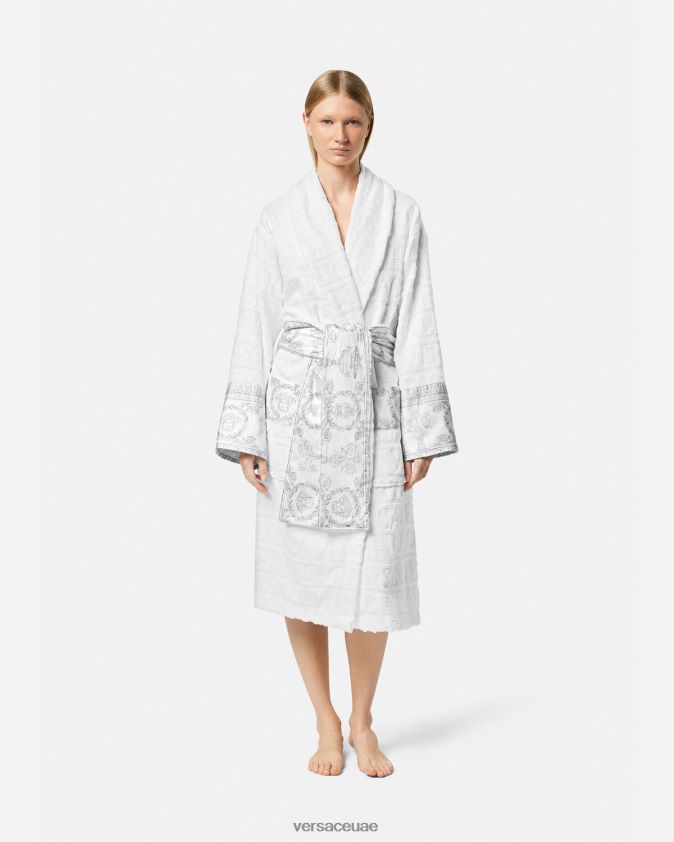 نحيف رداء حمام العروس الكريستالي والباروكي Versace أبيض فضي 0FVD2J1090 الملابس الداخلية وملابس البحر